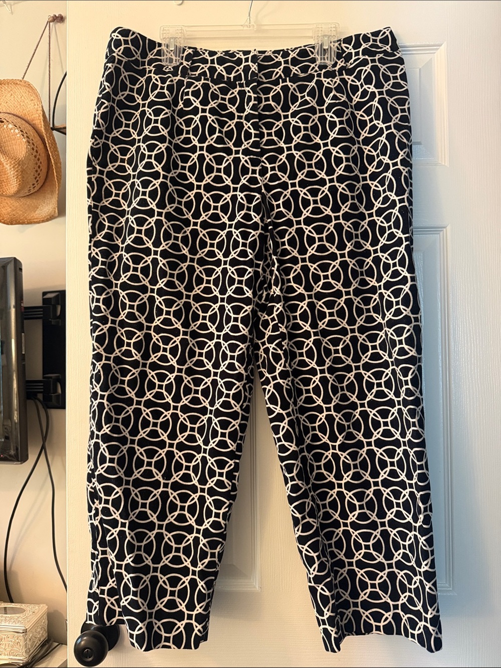 Talbots Black and White Geometric Straight-Leg Pants